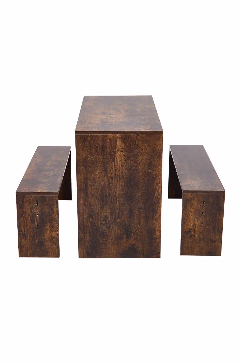 Garden Sanctuary Rustic Brown Wood Dining Table Set with 2 Stools – 2