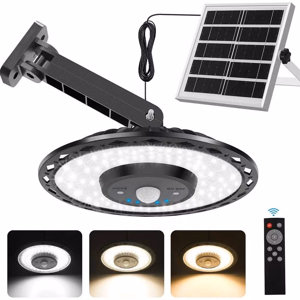 FLAVORA Solar Powered LED Pendant Ceiling Light with Motion Sensor and Remote Control in Black – 2