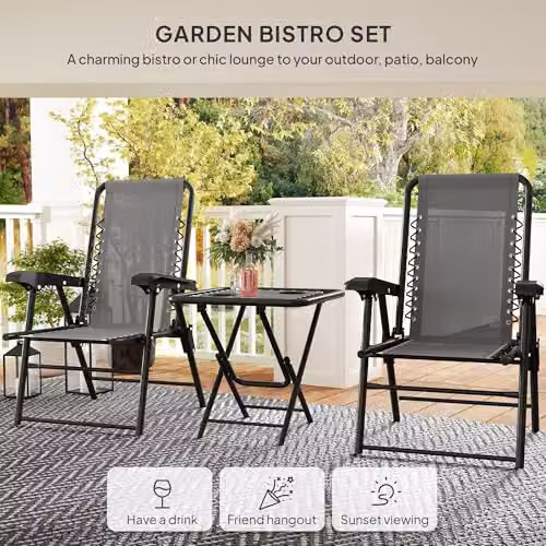 Outsunny 3 Piece Folding Garden Bistro Set in Grey – 3