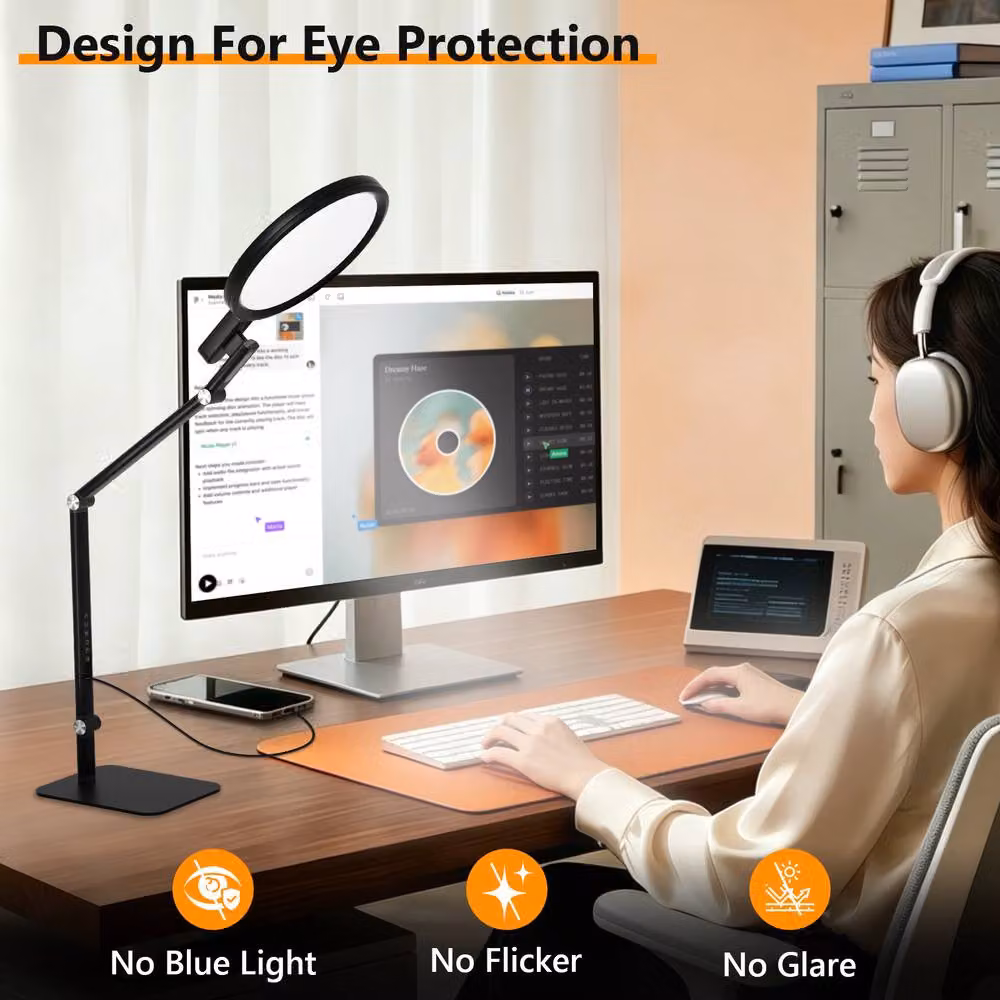 COMELY 15W LED Desk Lamp in Black with USB Charging, Adjustable Brightness and 5 Colour Temperatures – 5