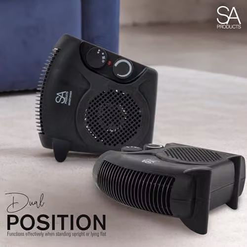 Tanness Black Fan Heater with 2 Heat Settings, Cool Mode and Thermostat – 6
