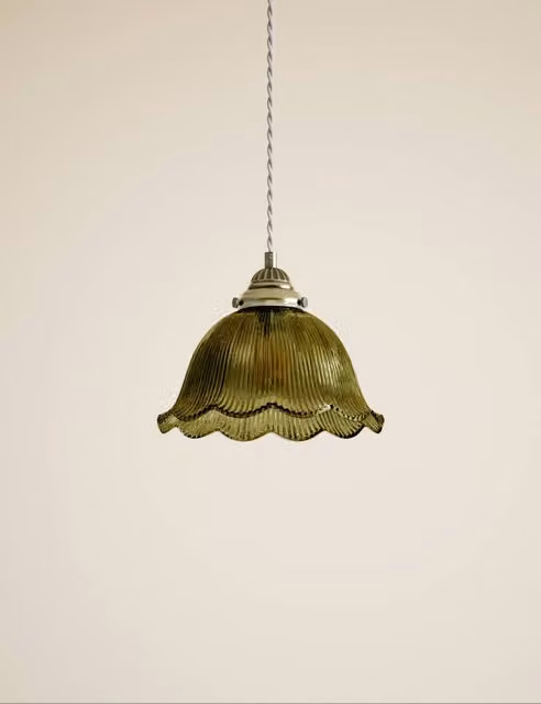 M&S Josephine Suspended Dome Pendant Light in Green and Gold/Brass