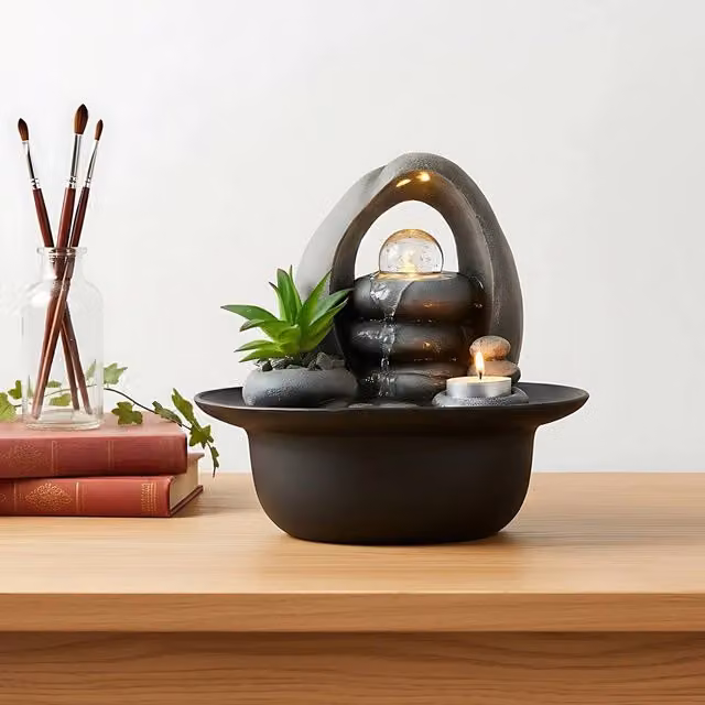 EONLION Black Tabletop Indoor LED Water Feature Fountain – 1