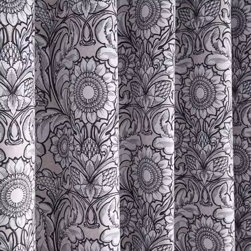 Ulster Weavers Laurence Llewelyn-Bowen Black and Natural Floral Blackout Curtains, Thermal Insulated Boho Mandala Drapes, W: 229 cm, H: 183 cm – 3