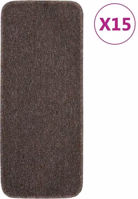 Berkfield Home Anti Slip Rectangular Stair Mats, Brown, 15 Pack, W: 60 cm, D: 25 cm