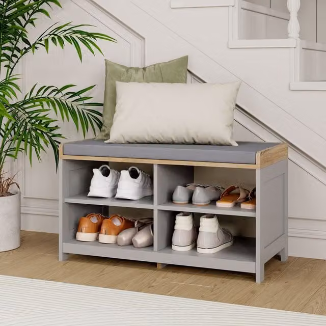 VonHaus Hallway Organiser Shoe Storage Bench with Seat in Grey, W/D/H: 80 x 38 x 45 cm