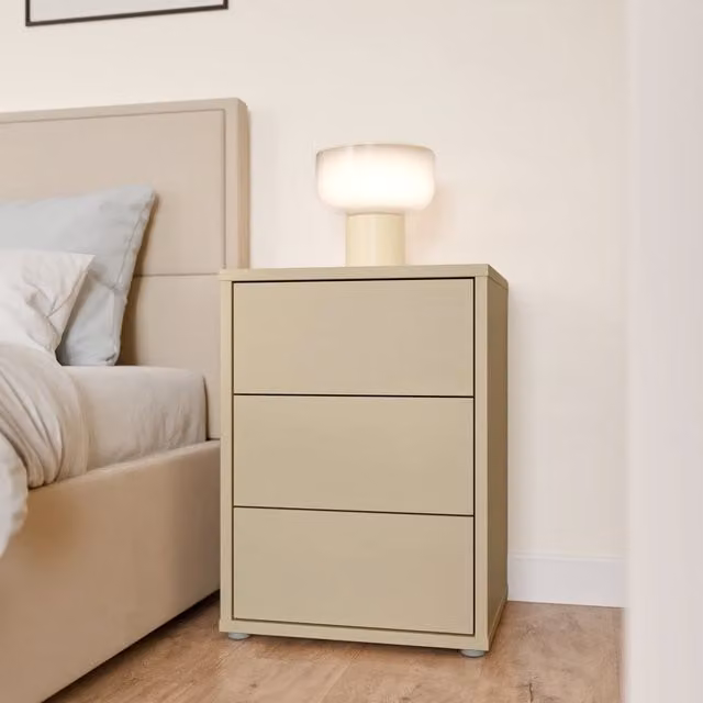 Furniture To Go Alice Springs Bedside Cabinet with 3 Push-Open Drawers in Terracotta and Butter Yellow