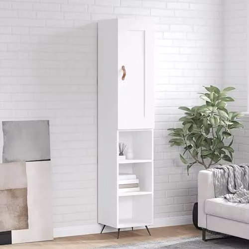 vidaXL Modern White Highboard with Hinged Doors and Internal Shelves, W/D/H: 34.5 x 34 x 180 cm – 2