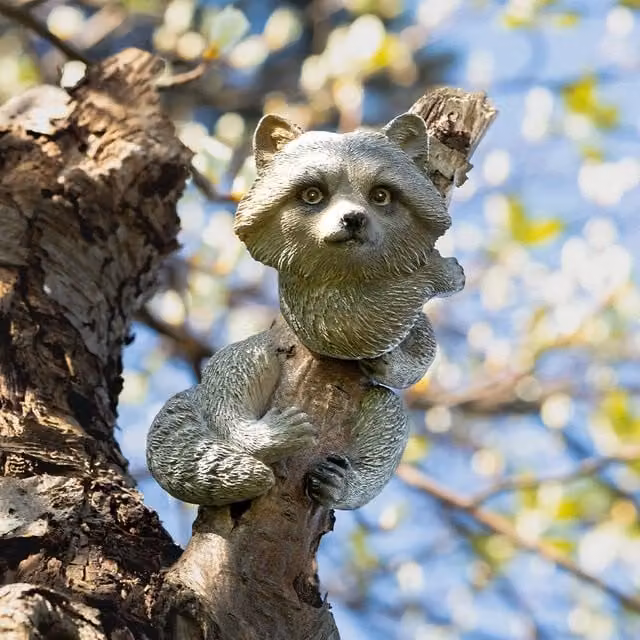 Marco Paul Raccoon Tree Peeker Grey Resin Hanging Animal Ornament