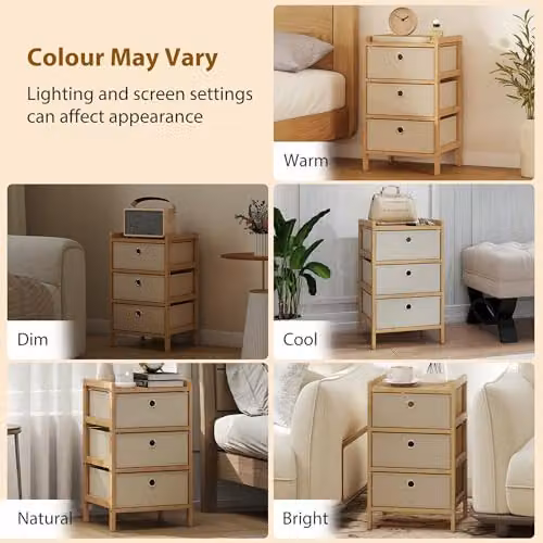 HOMCOM 3-Drawer Chest of Drawers with Bamboo Frame, White – 5