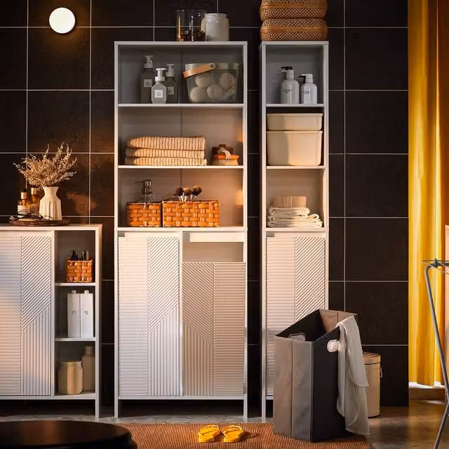 SoBuy Modern White Freestanding Tall Bathroom and Hallway Cabinet with Hinged Doors and Internal Shelves