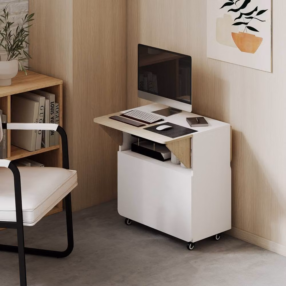 STILVORA Folding Dining Table with Storage and Castors in White – 7