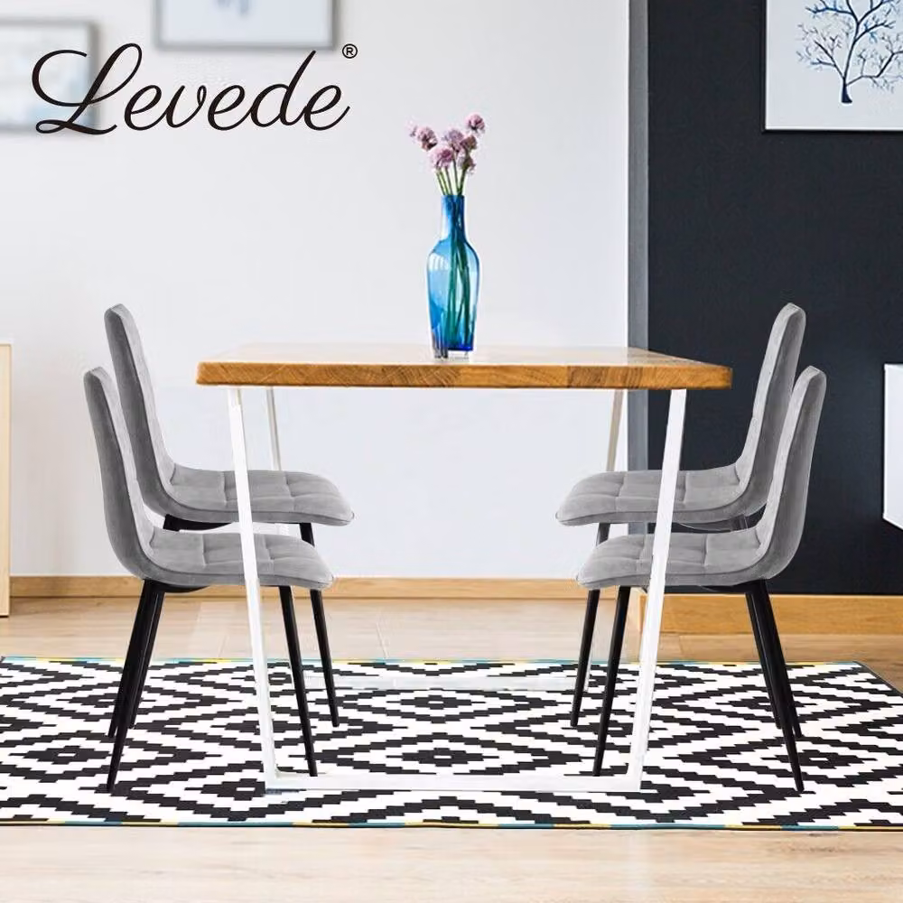Levede Set of 4 Grey Synthetic Leather Padded Dining Chairs with Cantilever Base – 6