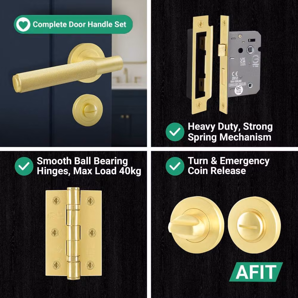 AFIT Satin Brass Bathroom Door Handle with Rose and WC Lock in Gold, W/D/H: 15 x 15 x 2 cm – 4