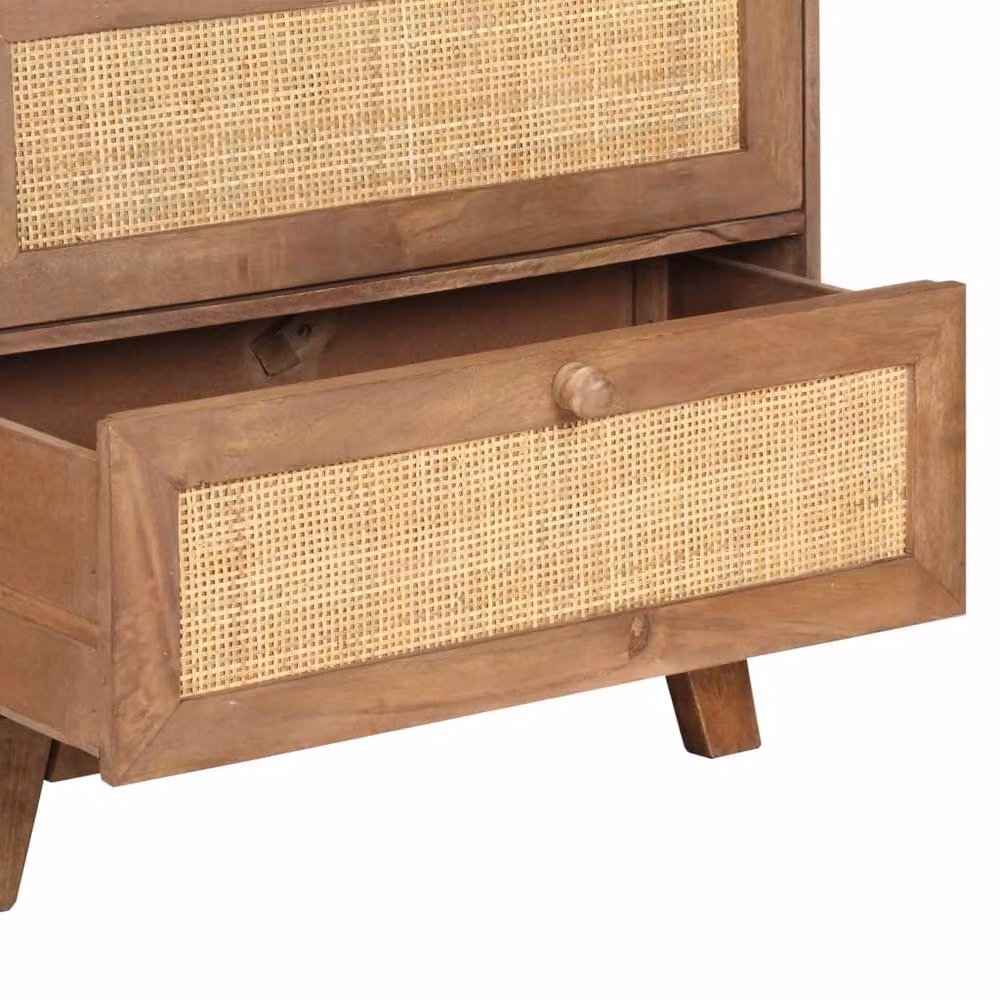 Berkfield Home Mid Century Sideboard in Brown Solid Mango Wood and Rattan, W/D/H: 61 x 35 x 76 cm – 3