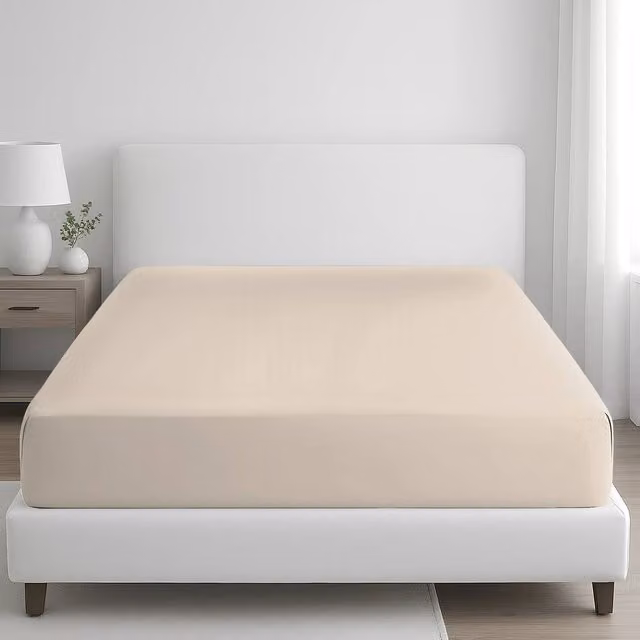 Pamposh 400 Thread Count Egyptian Cotton Double Fitted Sheet in Beige, W/D/H: 140 x 200 x 35 cm