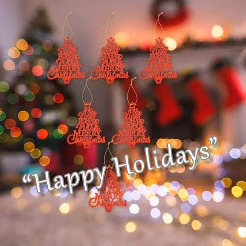 VFM e-Store Red Glitter Hanging Christmas Tree Ornaments, Pack of 6, W/D/H: 19.6 x 10.9 x 1.5 cm – 4
