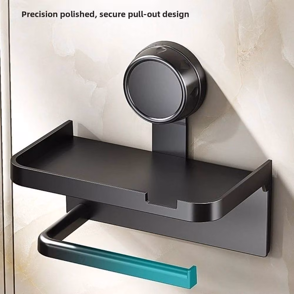 KORVIXA Grey Suction Bathroom Storage Rack with Glass and Metal Shelving – 5