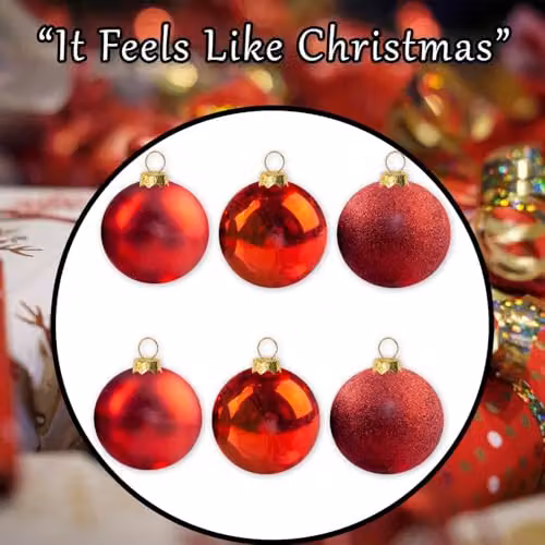 VFM e-Store Red Round Christmas Bauble Hanging Tree Ornaments, Pack of 6, Diameter: 6 cm – 7