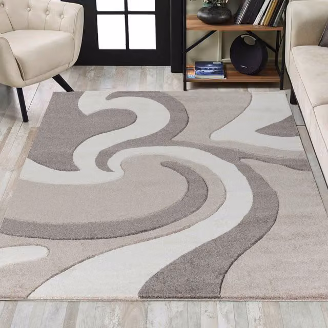 Desire Rugs Valencia Modern Abstract Carved Area Rug in Beige and Brown, W: 200 cm, L: 290 cm