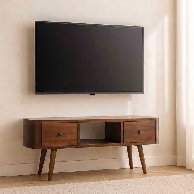 STILVORA Mid-Century Brown Wood Storage Unit with 2 Drawers