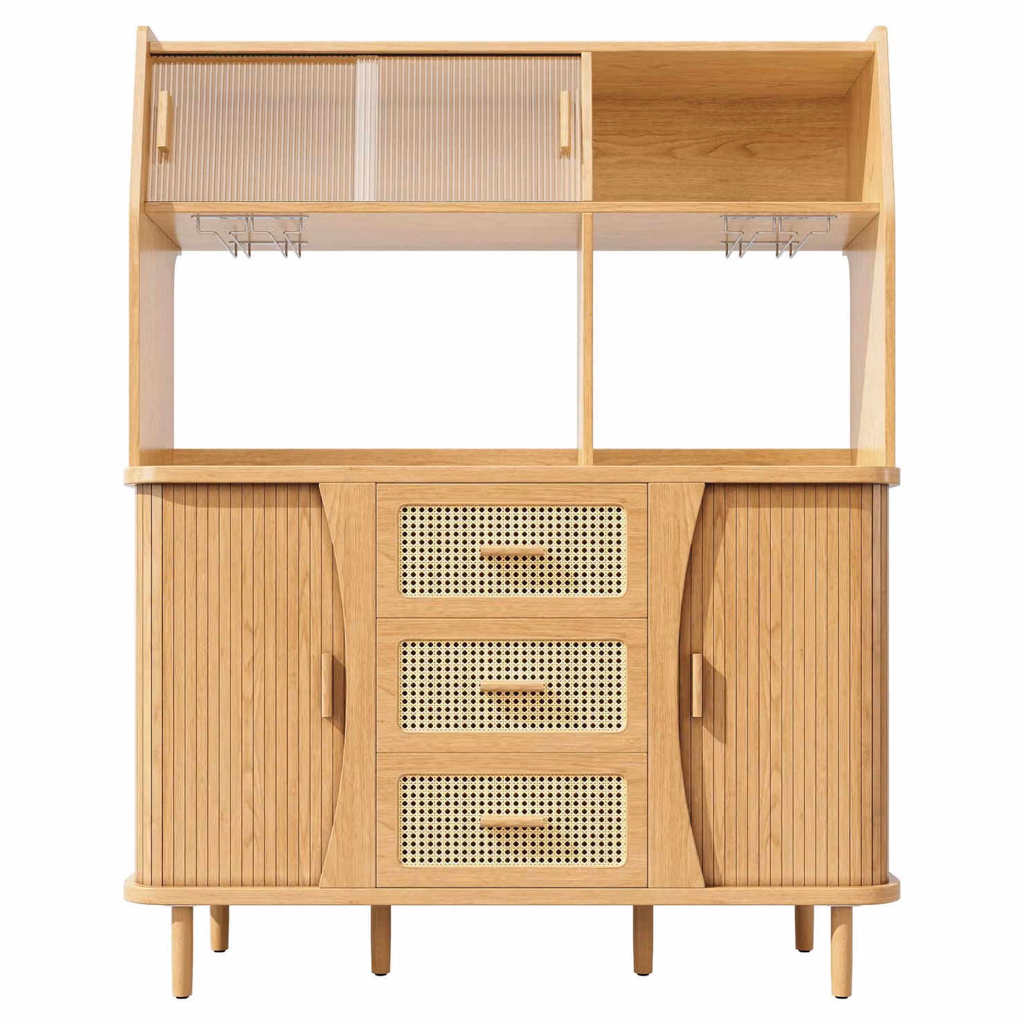 Aosom UK Brown Tall Wood Sideboard with Wine Glass Holders and Sliding Doors, W/D/H: 140 x 40.5 x 174.5 cm – 2