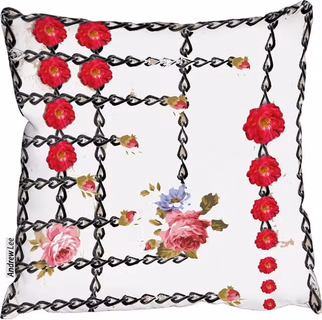 Andrew Lee Roses Chains Floral Square Cushion, White, W: 60 cm, H: 60 cm