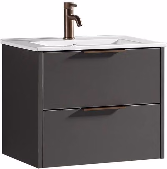Bathroom Kingdom Sora Wall Hung Basin Vanity Drawer in Matt Dark Grey, Width: 60 cm
