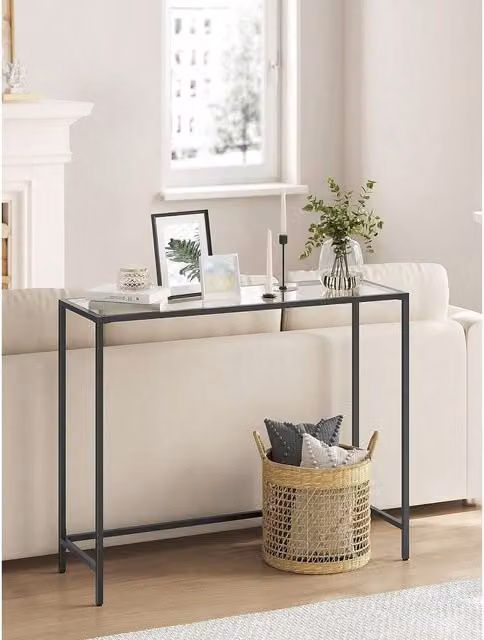 VASAGLE Minimalist Black Console Table with Glass Top
