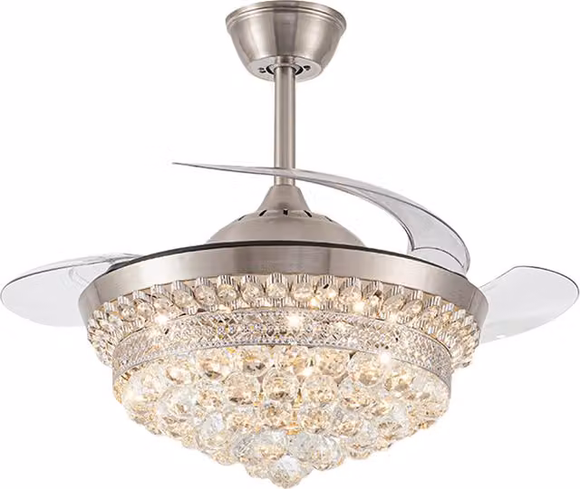 Living Star Crystal LED Ceiling Fan with 3 Colour Lights in Silver and Chrome