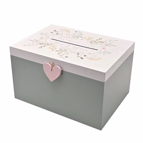 Widdop and Co Love Story Wildflower Wedding Card Box in Pink, Green and White Wood