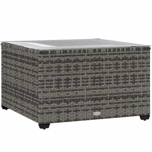 Outsunny Outdoor Coffee Table with Glass Top in Grey Rattan, W/D/H: 62 x 62 x 38 cm – 1