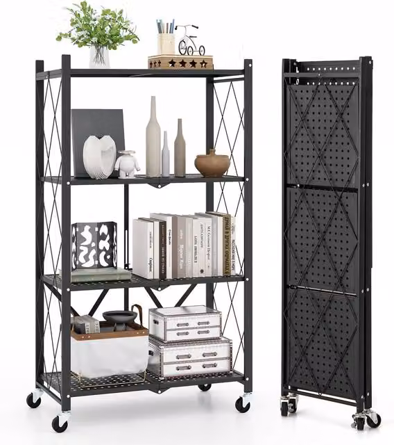 Costway 4-Tier Foldable Metal Storage Shelf in Black