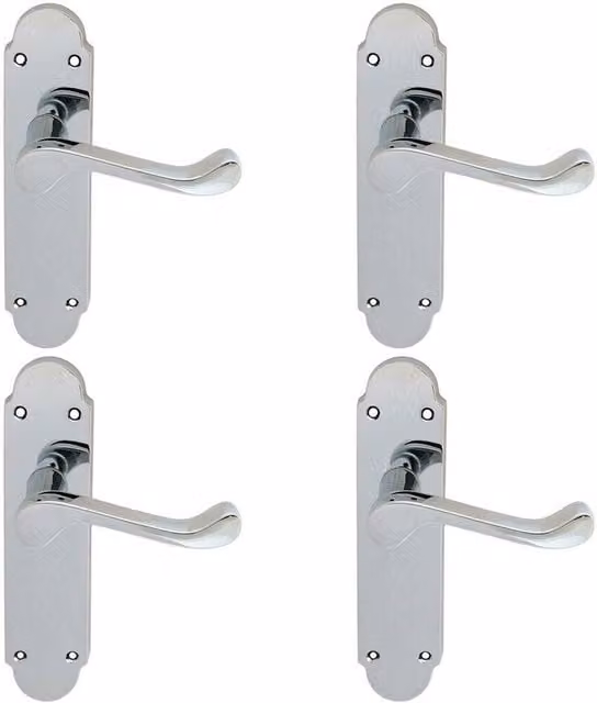 Loops 4 Pairs of Victorian Upturned Handles with Latch Backplate, Polished Chrome, 170 x 42 mm