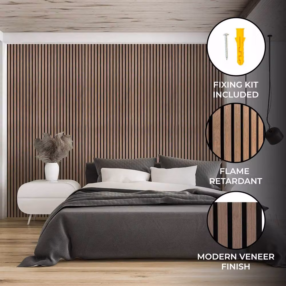 Monstershop Acoustic Slat Wall Panel in Dark Walnut and Terracotta, W/H: 60 x 240 cm – 2