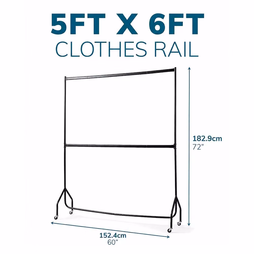 House of Home Two Tier Heavy Duty Metal Clothes Rail Garment Hanging Rack, Black, H: 182.88 cm x W: 152.4 cm – 2