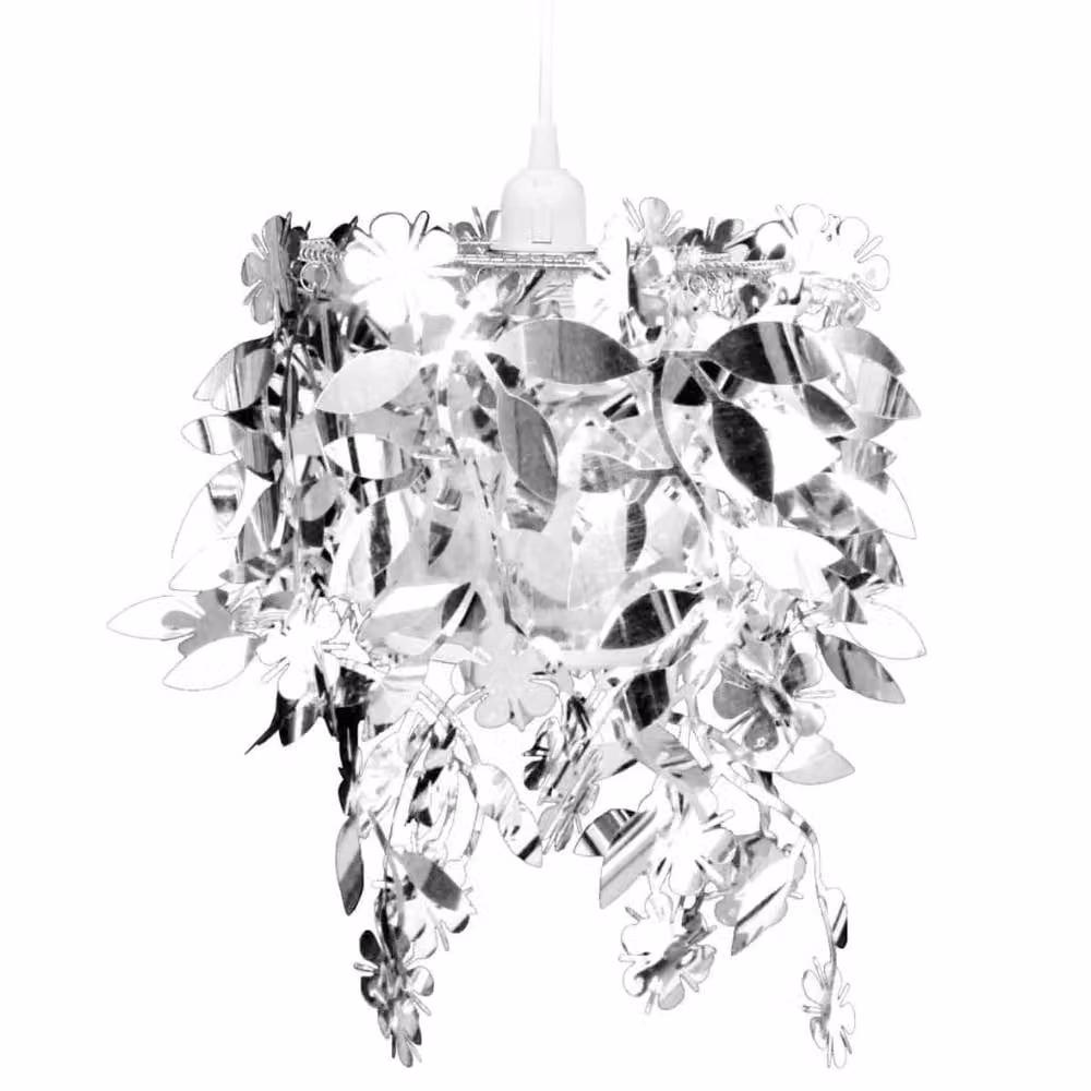 Berkfield Home Leaves Paillette Pendant Chandelier Lamp, Silver, W/D/H: 21.5 x 21.5 x 30 cm – 3