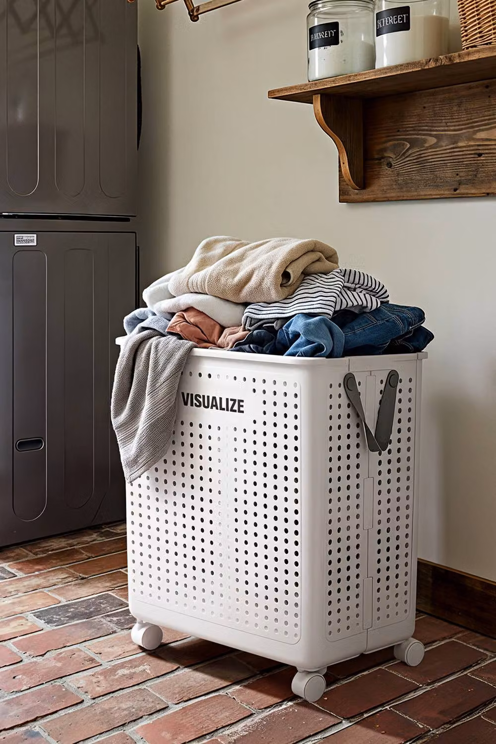 Garden Sanctuary Collapsible Portable Laundry Basket in White with Handles and Wheels – 2