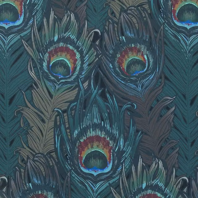 House Llewelyn-Bowen Naughty Aubrey Printed Velvet Fabric Cushion in Blue and Multicolour