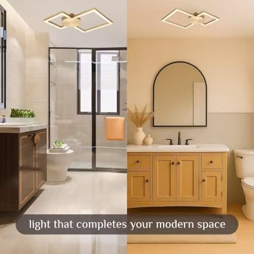 Cosylyte Miles Modern Square LED Flush Mount Ceiling Light, Brushed Brass, IP44, 3000K Neutral White, 2800lm, W: 44 cm, D: 44 cm, H: 5 cm – 6