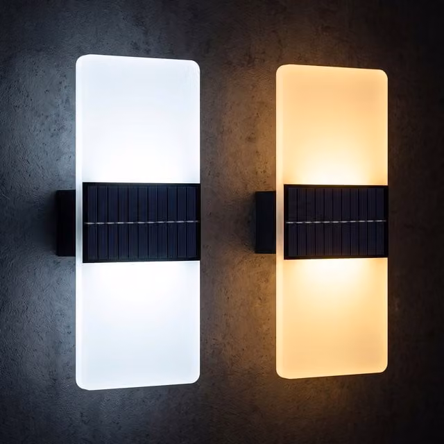 GEEZY Set of Two Dual Colour LED Solar Garden Fence Lights with Dusk Sensor in White and Yellow