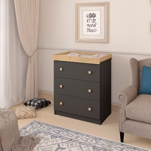 Shefa Kids 888 Graphite and Cremona Oak 3-Drawer Convertible Baby Changing Table and Dresser – 2