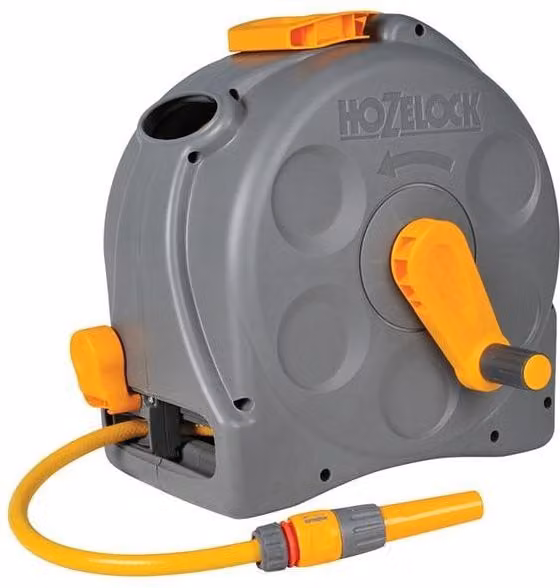 Hozelock 2415 2-in-1 Compact Hose Reel with 25m Starter Hose in Grey