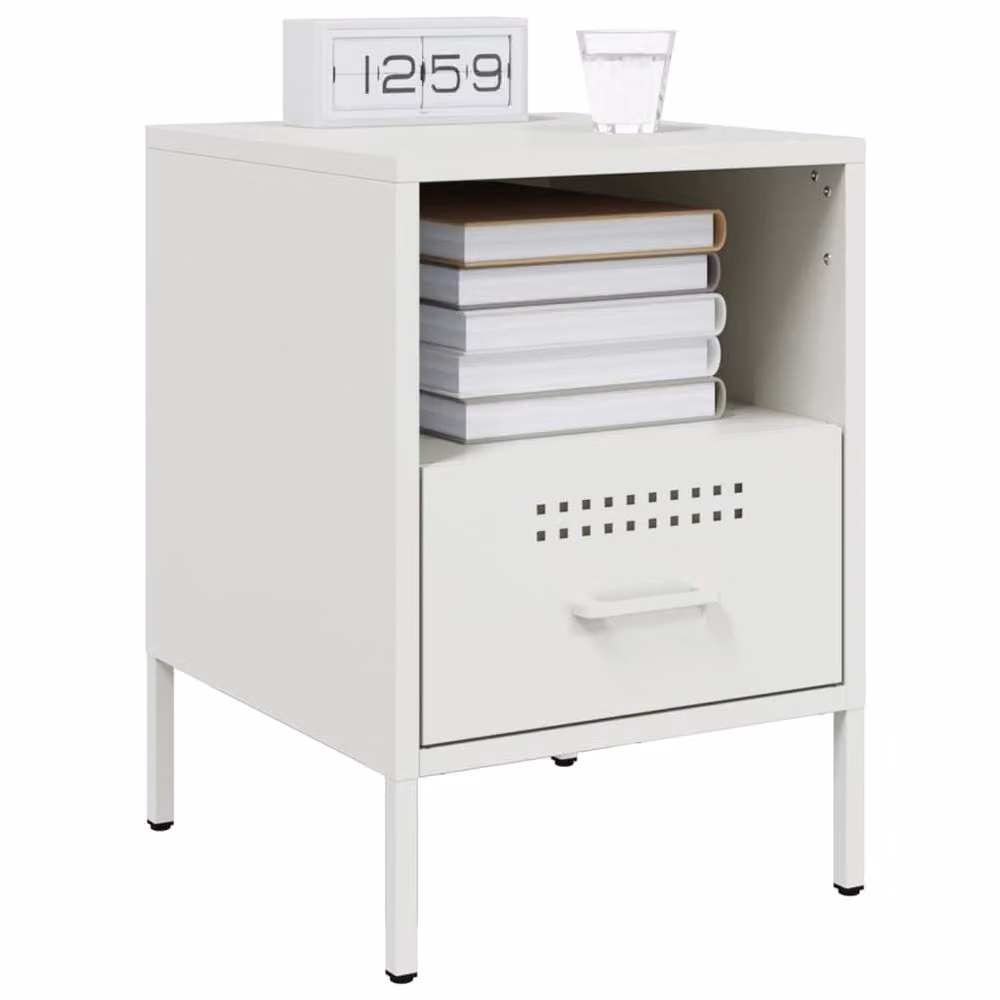Berkfield Home Sturdy Metal Bedside Cabinet in White, W/D/H: 39 x 39 x 50.5 cm – 2
