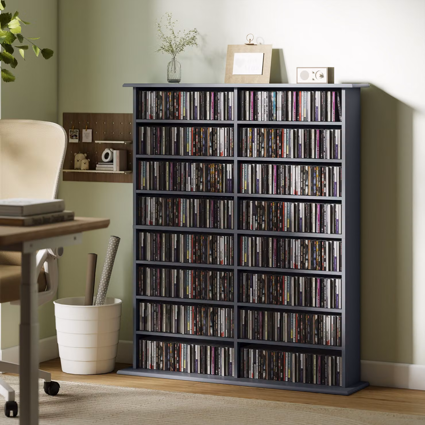 HOMCOM Grey 16-Compartment Media Shelf with Adjustable Shelves and Back Panel – 2