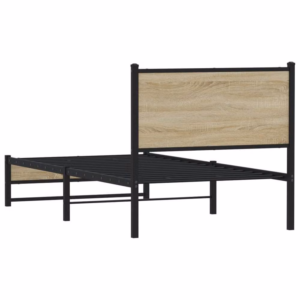 Berkfield Home Metal and Wood Bed Frame in Sonoma Oak and Brown, W/D/H: 90 x 200 cm – 4