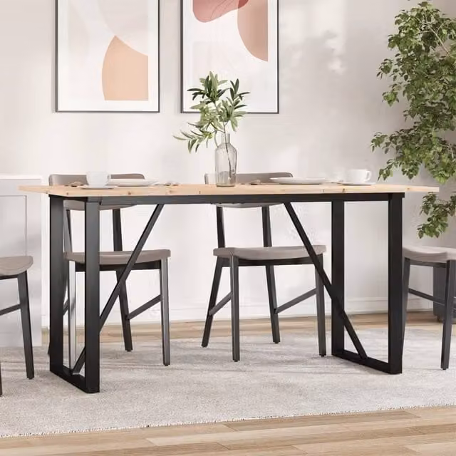 Berkfield Home O-Frame Rectangular Dining Table in Brown Solid Pine and Steel, W: 140 cm, D: 80 cm, H: 75 cm – 1