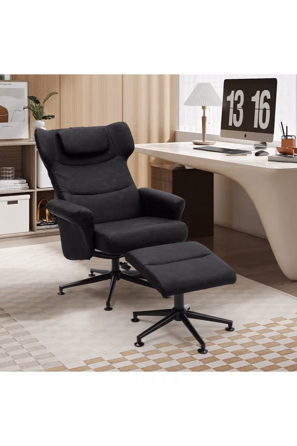 Living and Home Black Faux Leather Swivel Armchair with Matching Footstool – 2