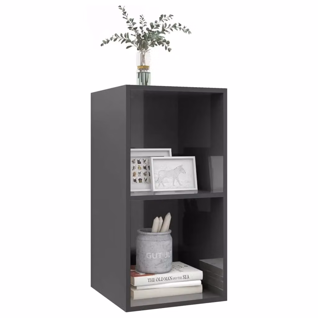 Berkfield Home Wall-mounted High Gloss Grey TV Cabinet, W/D/H: 37 x 37 x 72 cm – 2