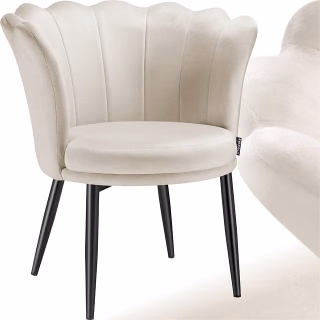 tectake Stella Art Deco Velvet Armchair in Beige and Black, W/D/H: 67 x 64 x 76 cm